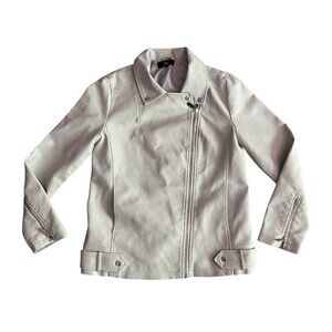 Forever 21 Women's Size L Moto Jacket Light Gray Biker (Collar Cracked Leather)